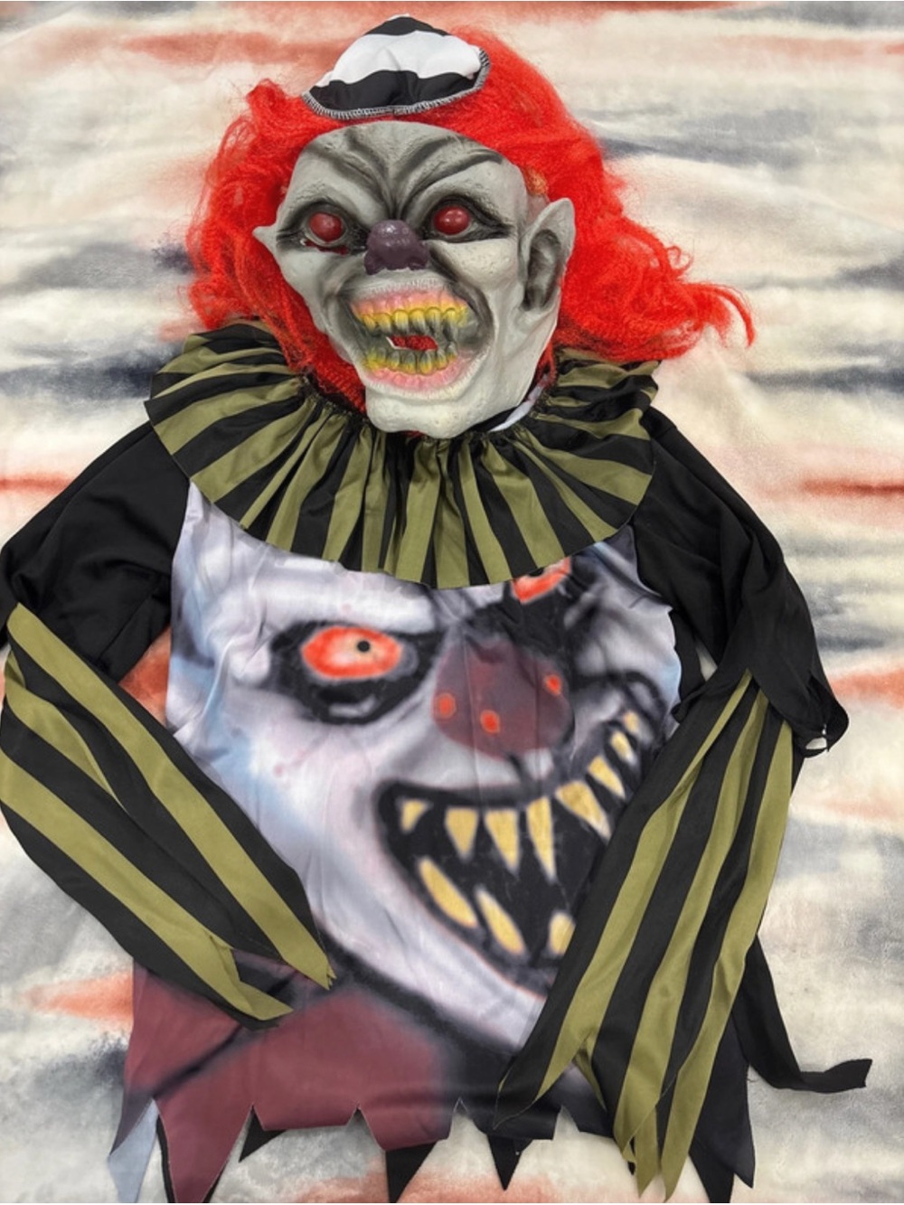 Kids Red Clown Halloween Costume with Striped Collar and Mask